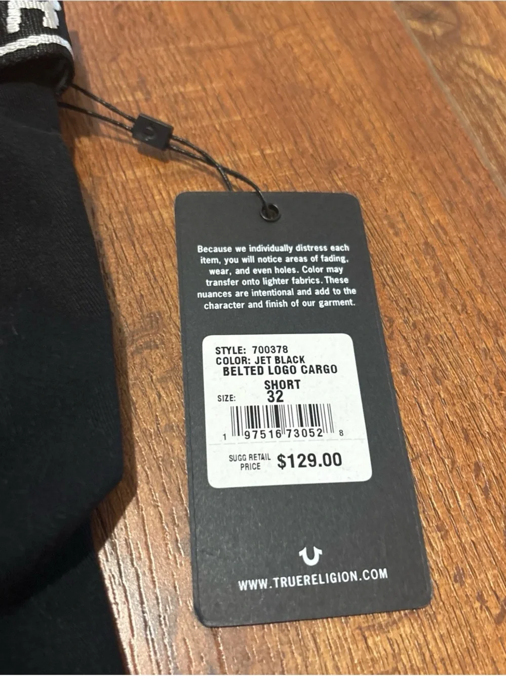 True Religion Black Cargo Shorts with Branded Waistband